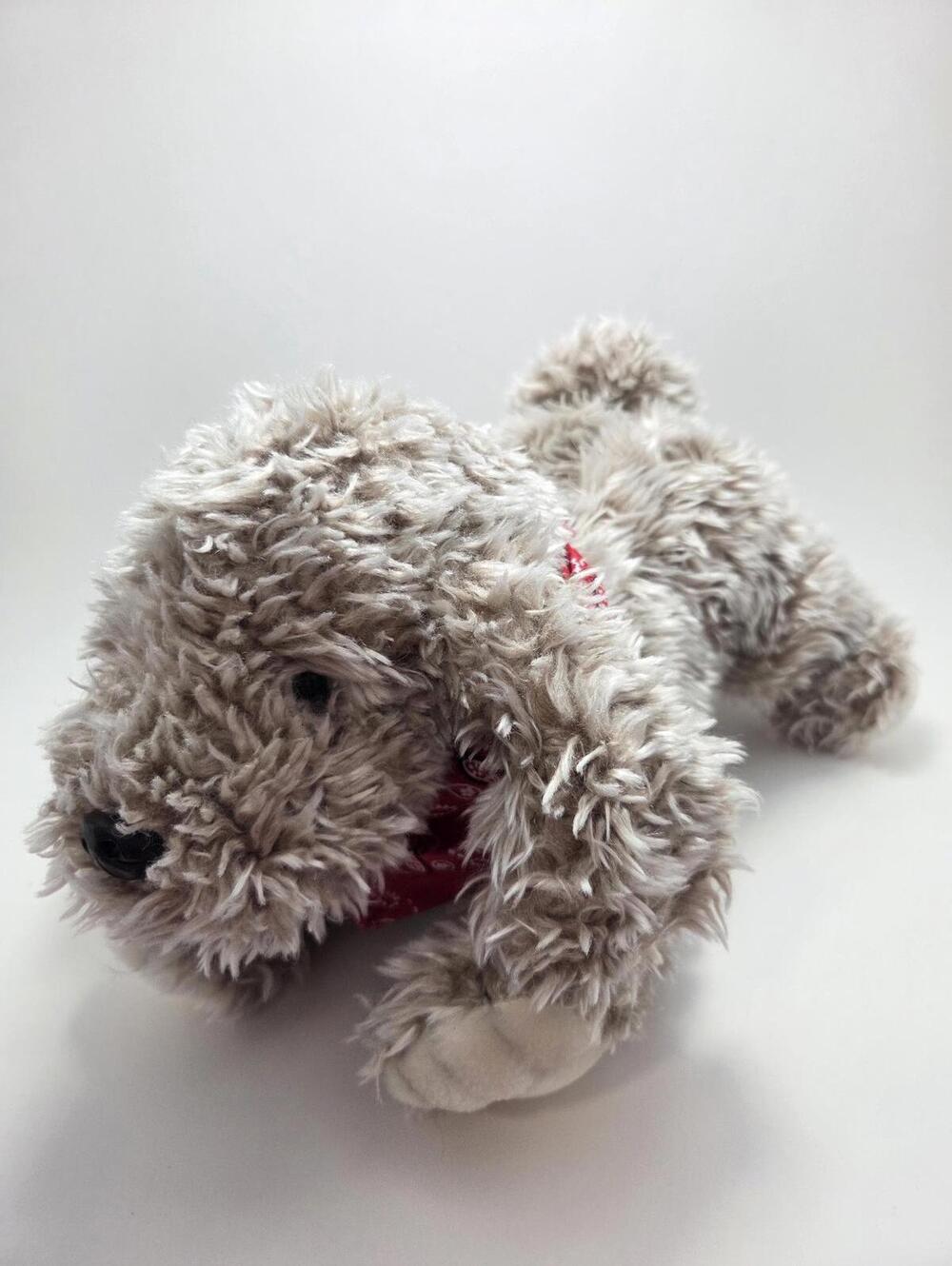 Gund 1990 Gray Scruffy Puppy Dog Soft! Vintage Dog Red Bandana (12 inch)
